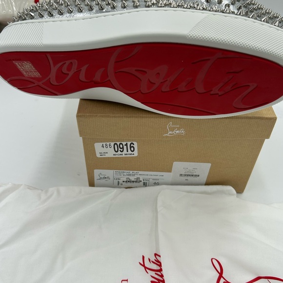 Men's Christian Louboutin roller boat, metallic silver spiked sneakers size 46 - Picture 4 of 11